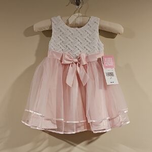 Rare Editions Pink and White Bow Dress